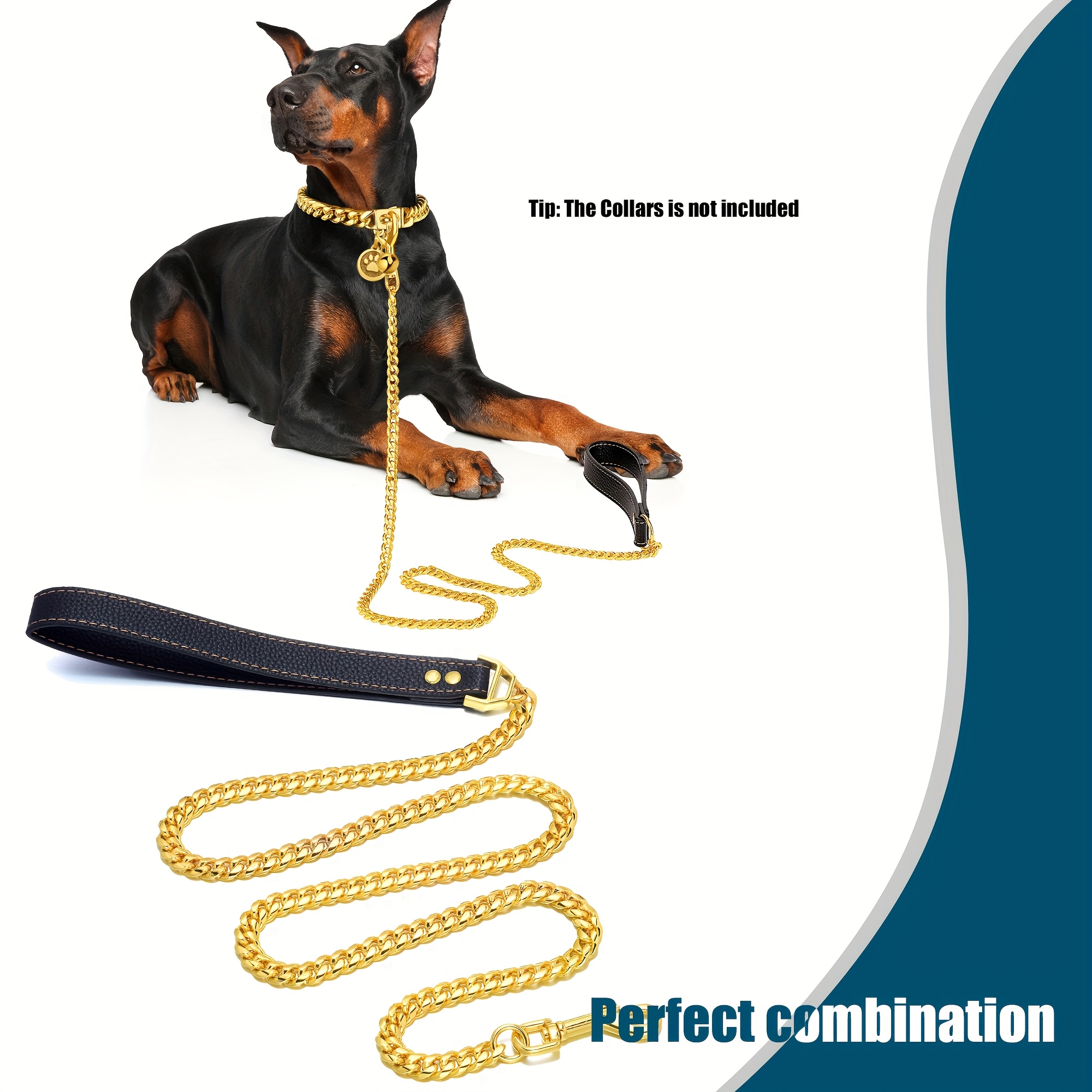 Golden 12mm Dog Chain Leash with Handle