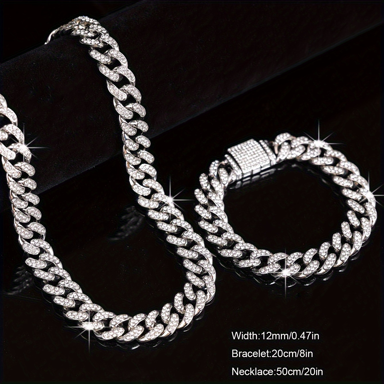 Image of 2pcs/set Stylish Look Punk Style Necklace Bracelet Set,trendy Hip Hop Style Jewelry Set Suitable For Men And Women