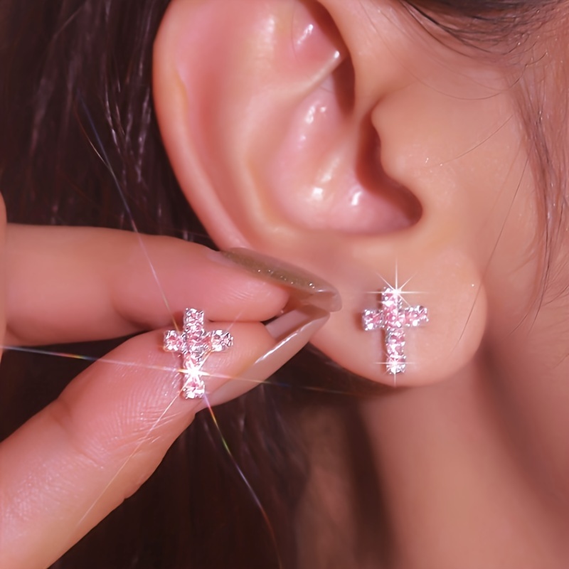 pink cross stud earrings y2k style cute fashion Temu