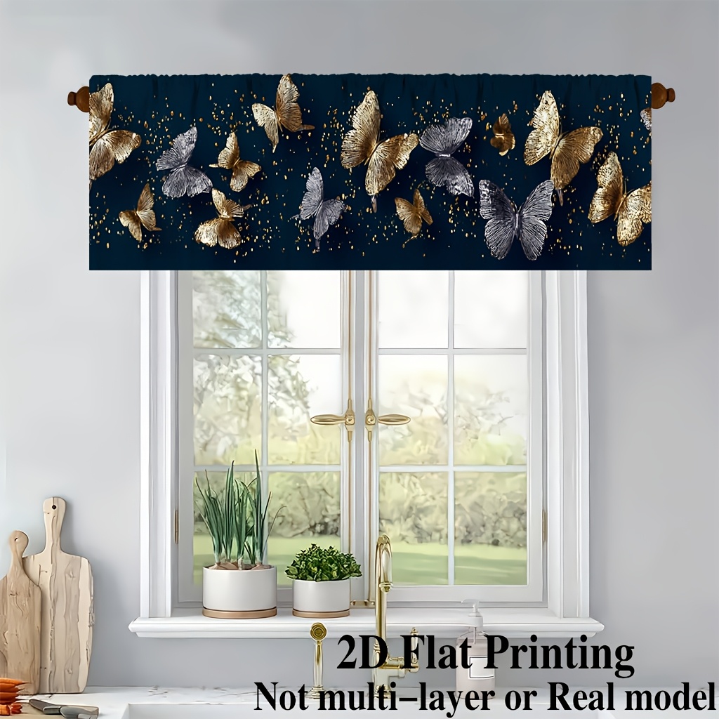 2D Plat - 2D Plat - 1 stuk 2D Plat Gedrukt Modern Abstract Vintage Vlinder Kunst Kort Gordijn, Gemaakt van Veelzijdig En Duurzaam Polyester (Zonder Stang), Geschikt voor Slaapkamer, Woonkamer, Keuken, Café