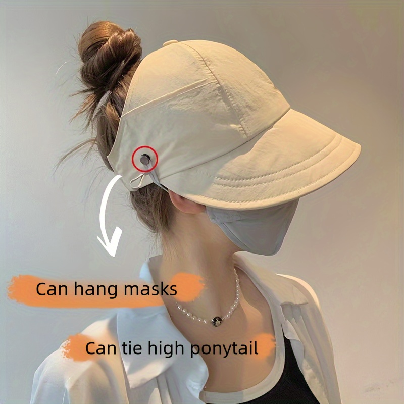 

Women's Functional Summer Sun Hat With Wide Brim, Ponytail Hole, Drawstring Adjustable Fit, Quick-dry, Foldable Visor Fisherman Cap For Beach Outings