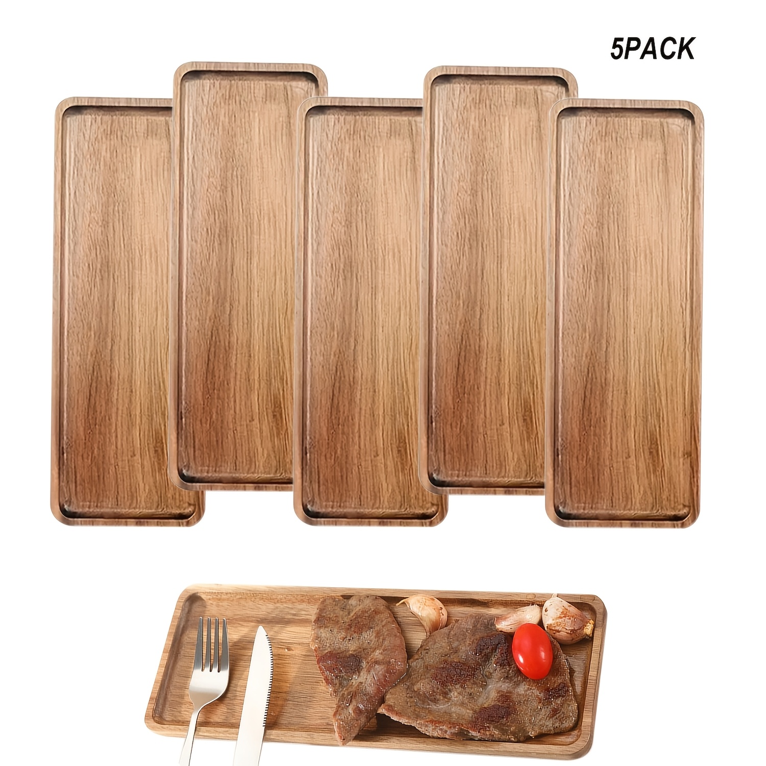 

5pcs Wood Serving Platters - Elegant Long Rectangular Charcuterie Boards & Snack Trays, Food-safe For Cheese, Appetizers, Desserts - Ideal For Home Decor & Entertaining