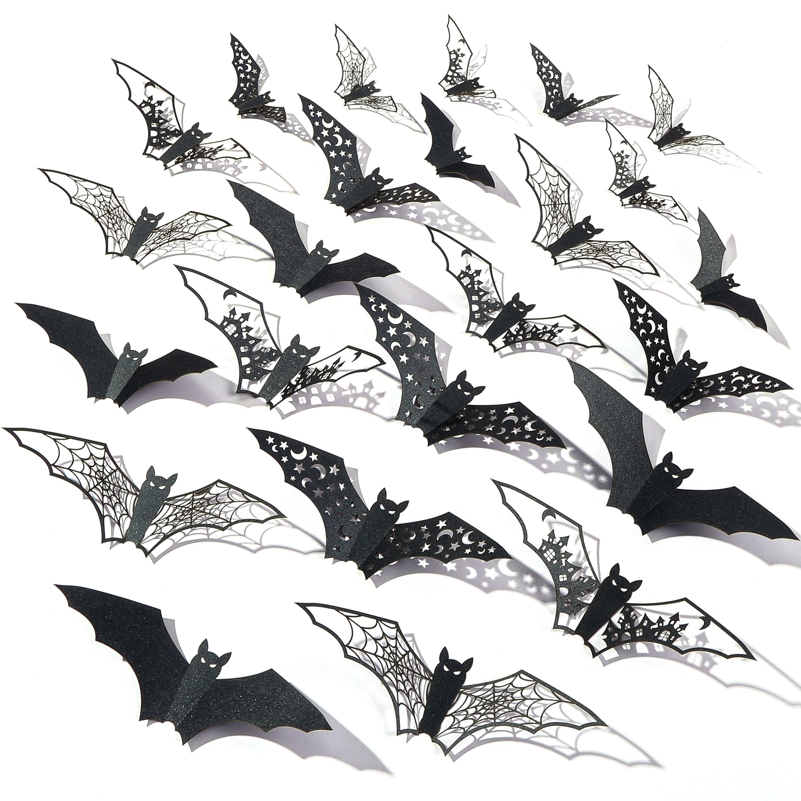 

24pcs, Large Bats Decorations Hollow Out Bats Wall Decor, 3d Self-adhesive Pvc Scary Bat Stickers Party Indoor Supplies Waterproof Black Bats Wall Decals For Door Room Decor