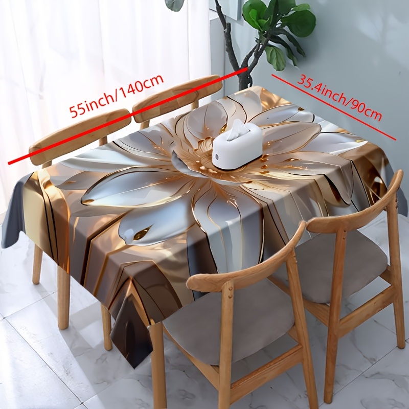 TEMU 1 Nappe, Nappe Florale Dorée et Blanche de Luxe - Tissus Décoratifs Haut de Gamme, Ajoutant une Ambiance Élégante à , Convient aux Familles,
