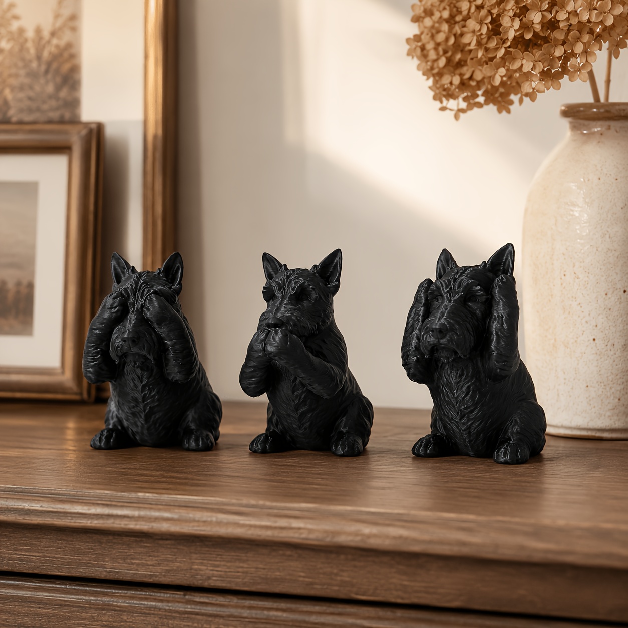 TEMU 3pcs Set, Matte Black Minimalist 3 Not Small Sculpture Ornaments, Dark Aesthetic 3 Not Small Statues, Creative Desktop Decoration Ornaments,