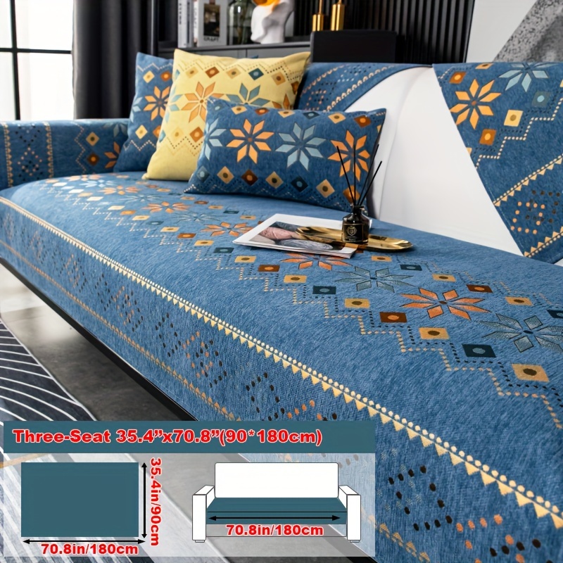 TEMU 1pz Copridivano in Chenille Boh矇mien Quattro , Copridivano con Motivo Ricamato Geometrico, Copertura per , Copridivano Antiscivolo, Decorazione