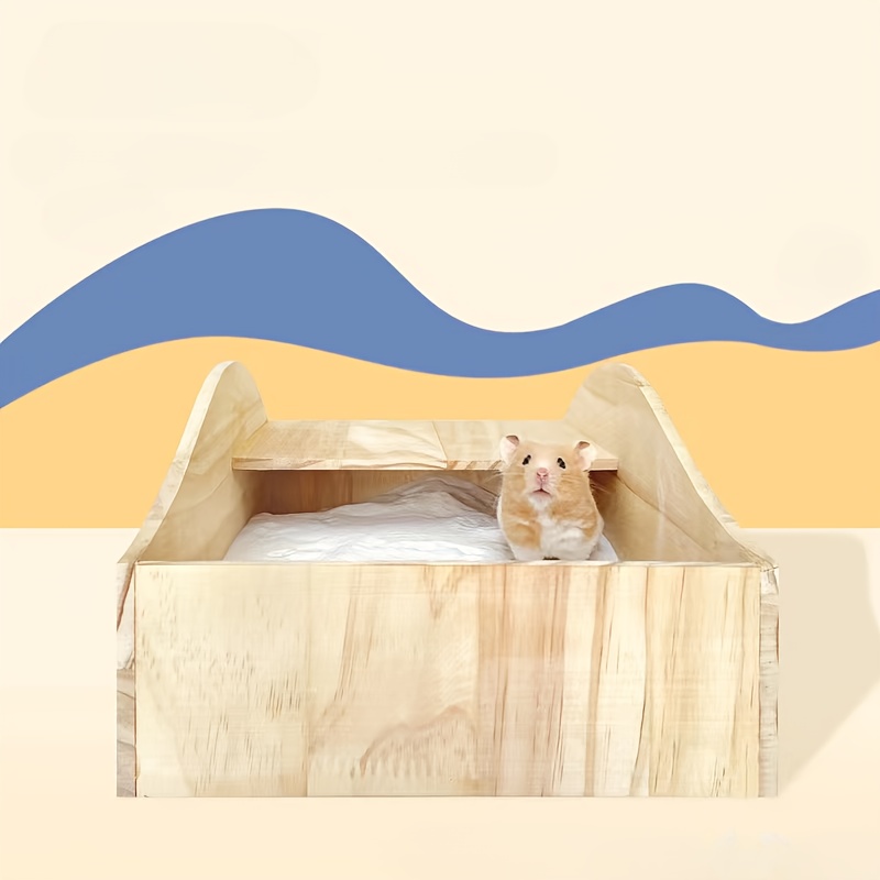 A Wooden Hamster Sand - Wooden Bathing Container Easy To Clean, Perfect For Sand Mice, Rats, Hedgehogs, And Dwarf Hamsters