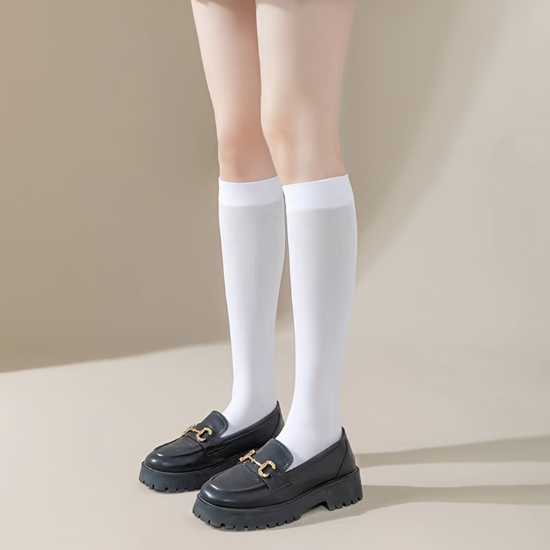 

1 Pair Solid Calf Socks, Breathable Comfy Trendy All- Knee High Socks, Women's Stockings & Hosiery