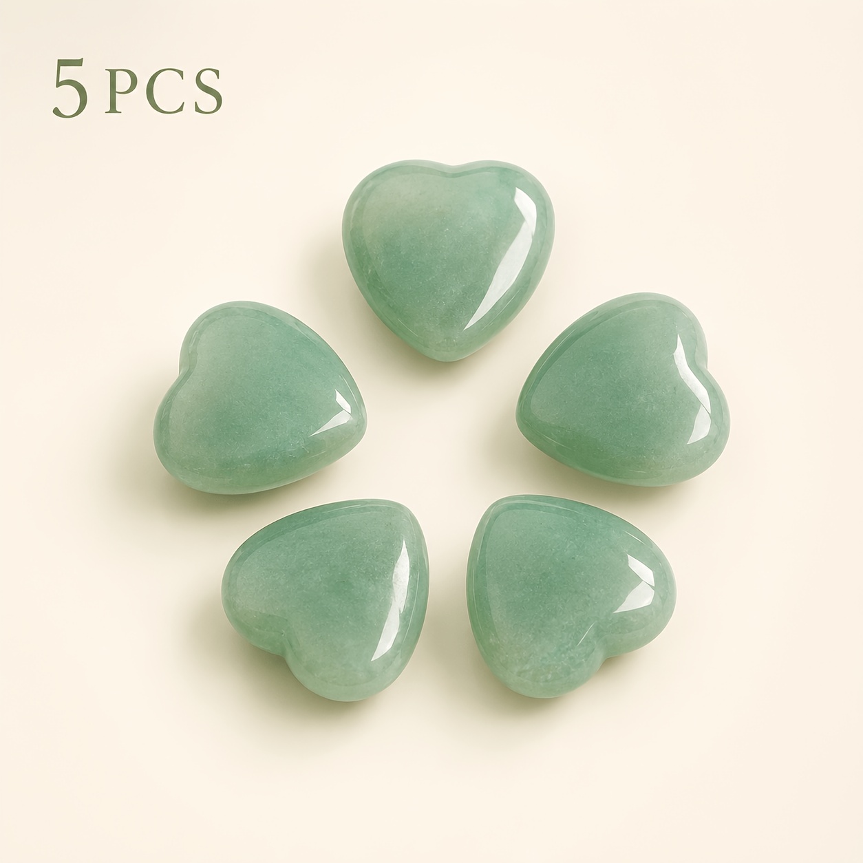 TEMU 5pcs 20mm Green Aventurine Heart-shaped Polished Stones For Diy Crafts, Decor And Collection