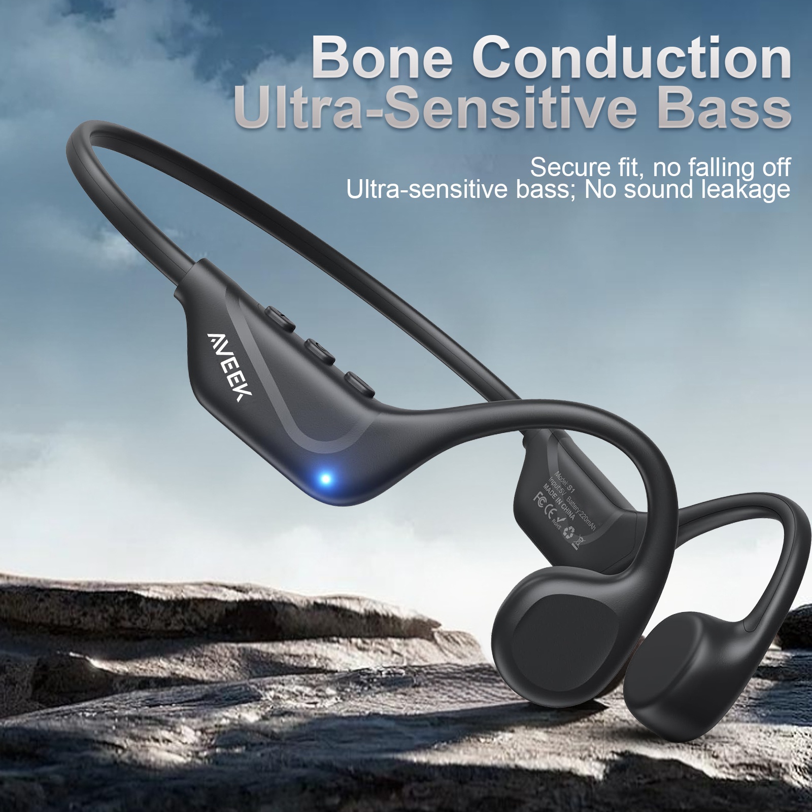 TEMU Aveek Bone Conduction, Open Ear Wireless Headphones With Wireless 5.4 And Microphone, Of Playtime, Noise Isolation, Push Button Control, -free