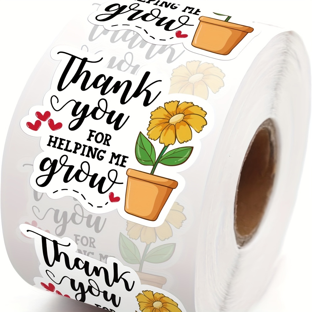 

500pcs "thank You For Helping Me Grow" Stickers With - Self-adhesive, Paper Labels For Packaging & Decorations, Irregular Shape, Flower Stickers