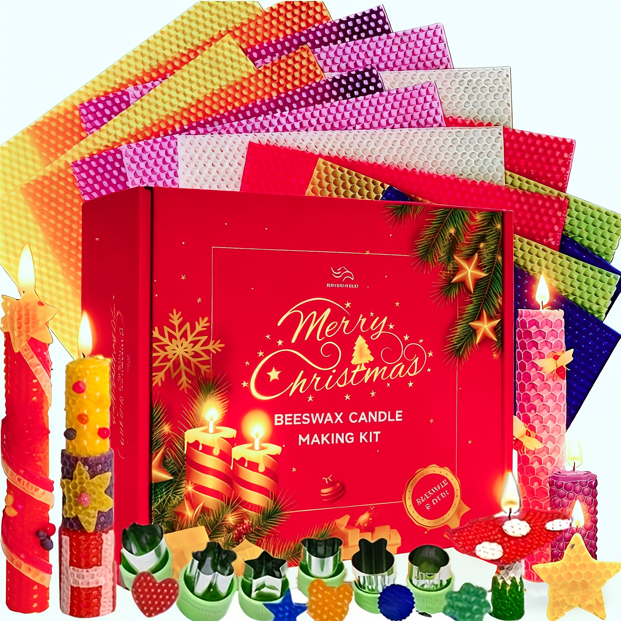 TEMU 27pcs Beeswax Candle Making Kit - Beeswax, 12 Vibrant Colors, Includes Honeycomb Sheets & 6 Wax Cutter Tools - Ideal For Crafts & Gifts, Perfect