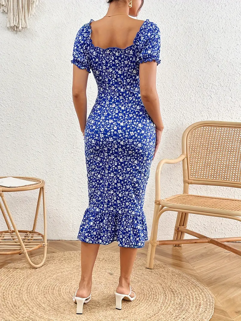floral print fit flare shirred dress chic ruffle trim short - Temu Georgia floral print fit flare shirred dress chic ruffle trim short - Temu Georgia