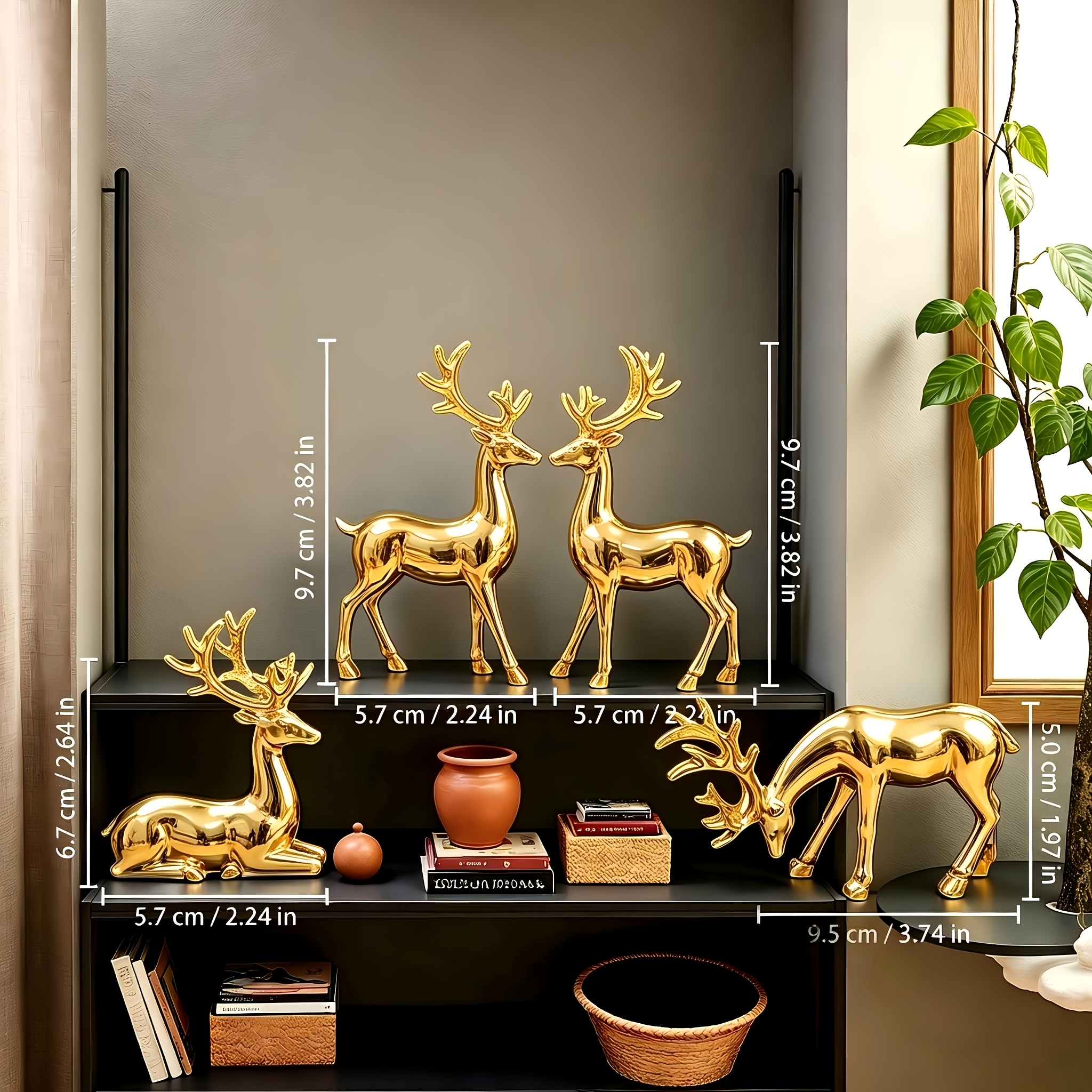 TEMU Nordic Minimalist Style Christmas Deer Sculpture Set Of 4 - Standing And Lying Resin Reindeer Ornaments, Elegant Desktop Decor, Suitable For