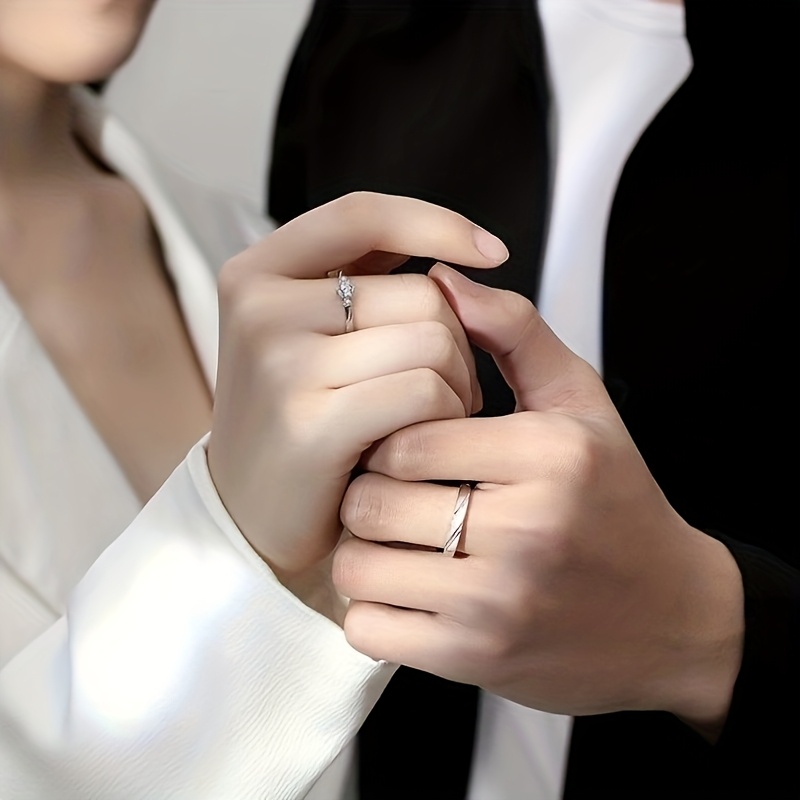 TEMU 1 Set 2pcs, Couple Rings Open Adjustable, Chain Zirconia Clinging , Expressing Love And Gift