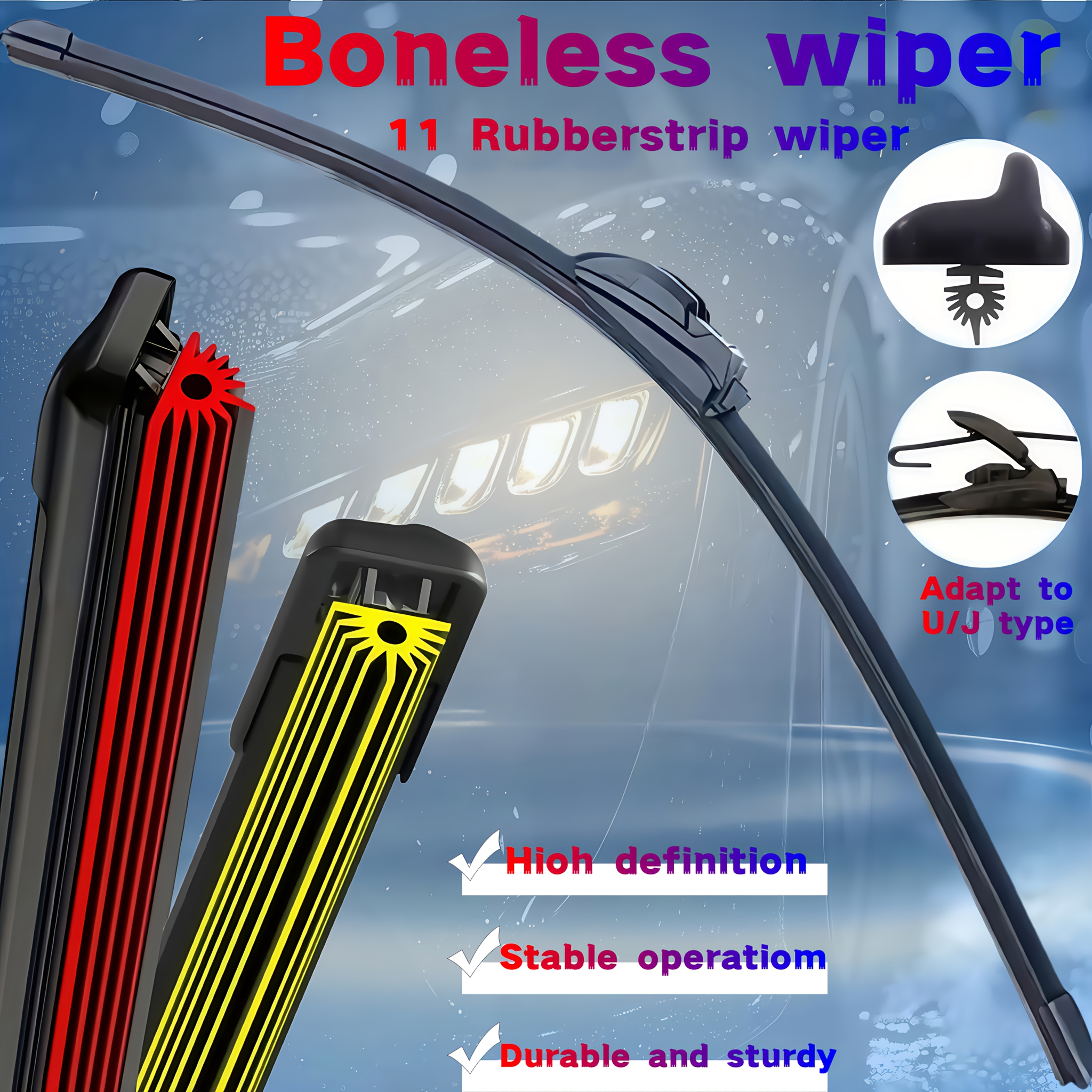 Newly Upgraded Full-season 11-layer Rubber Windshield Wiper Blade / High-quality Silent Operation / Compatible With U/ Adapters For 99% Of Models / In 14-28 Inch Sizes / Essential Car Accessory