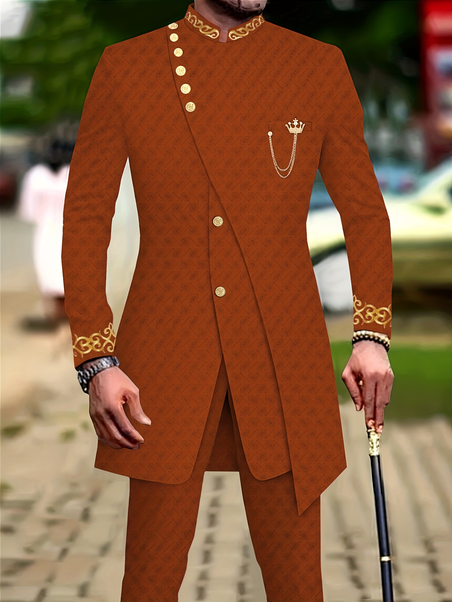 Men's Casual Long-sleeved Two-piece Suit, Mid-length Top And Trousers, Casual Suit, Business Casual, Modern Menswear, Geometric Pattern, Durable Material, Machine Washable, Longsleeve Suit, Matching Set, Office Workers, Stylish Men