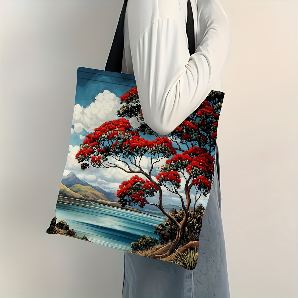 TEMU A Unisex Tote Bag With Double-sided Printing Featuring The Bohutu Kava Tree And The Of New Zealand, Made From Stylish Polyester. It's A Spacious