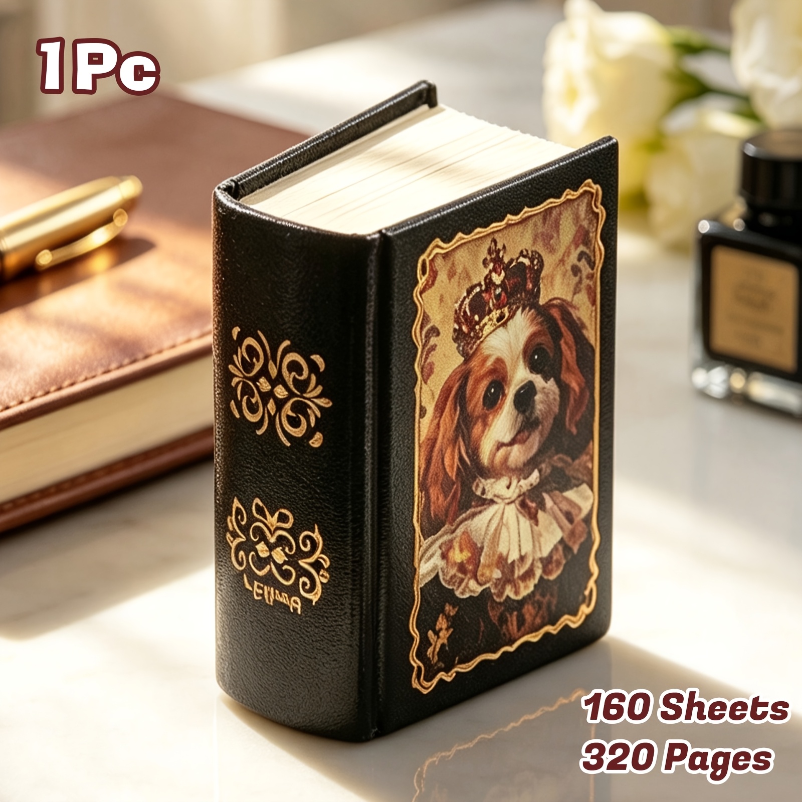 TEMU 1pc, 2pcs, 320 Pages, Vintage Cat And Dog Mini Pocket Notebook - Hardcover, Portable Pocket Notebook, Memo, Drawing, Diary, Travel Journal,