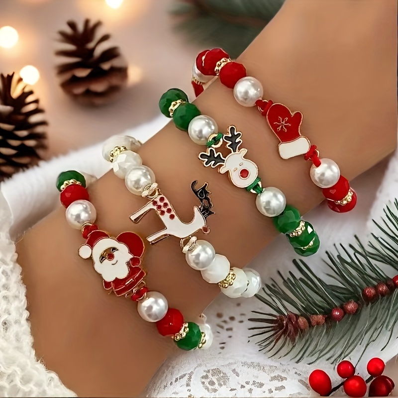 

4pcs Set Santa & Beaded Bracelets - , For Christmas &
