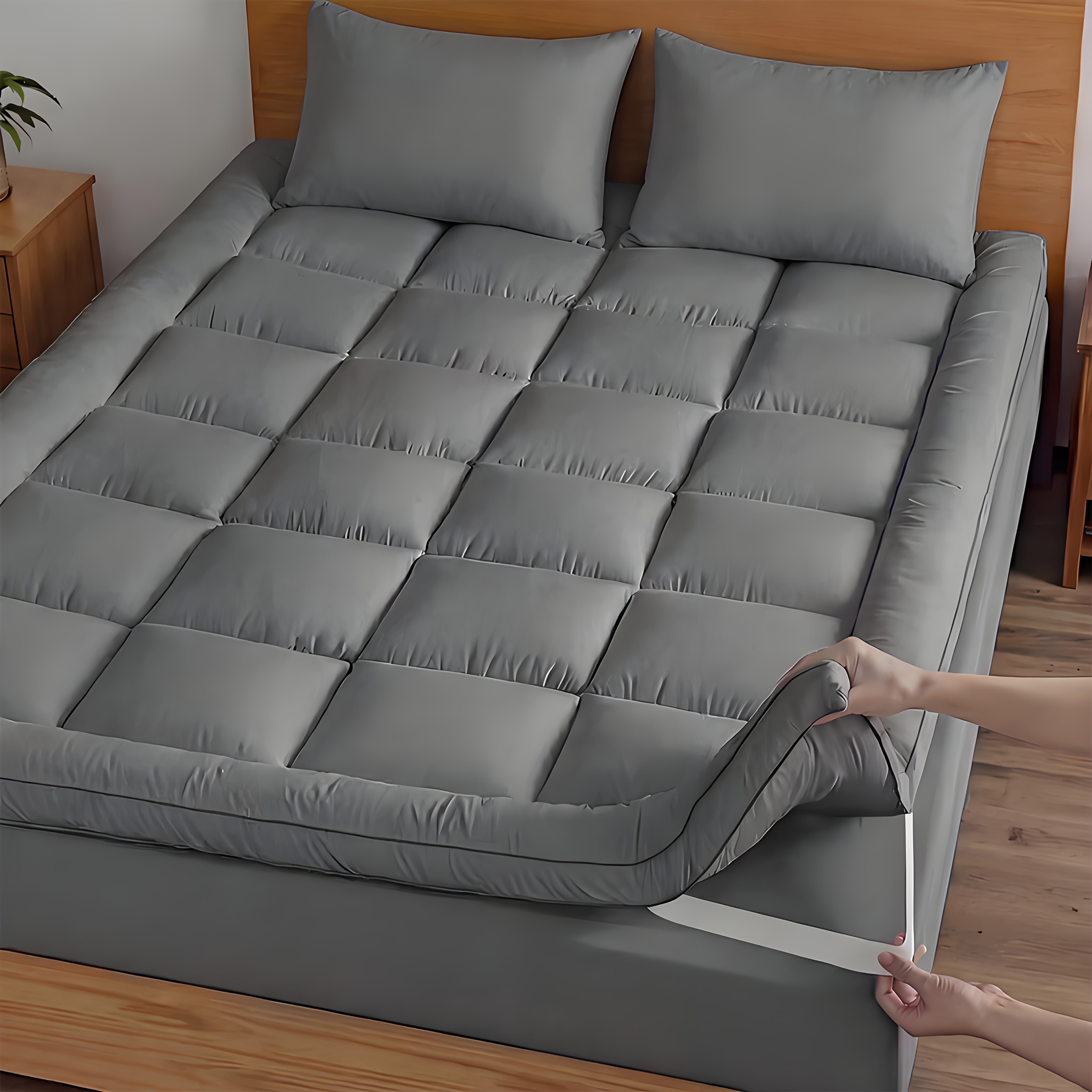 TEMU Surmatelas de 3-5 cm, Matelas-Sommier Rembourré, Sangles d'Angle Élastiques Sécurisées, , et Respirant, avec Élastiques Solides, Soutien