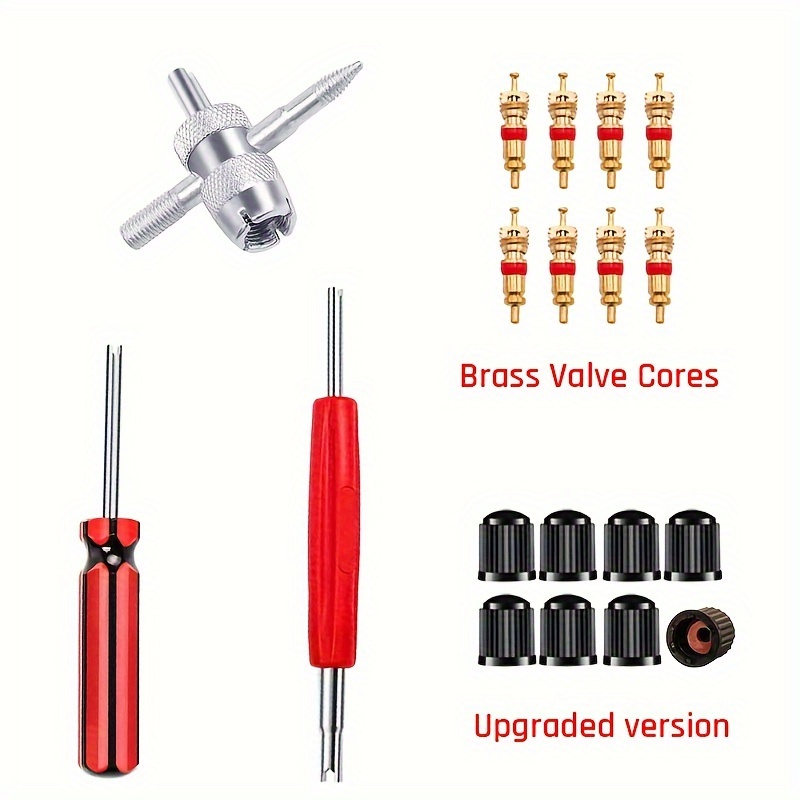 

19pcs Kit 8pcs Valve Cores, 8pcs Valve Caps, Single And Double Heads Valve Remover, Valve Tool Great Tire Repair Tool For Valve Cores