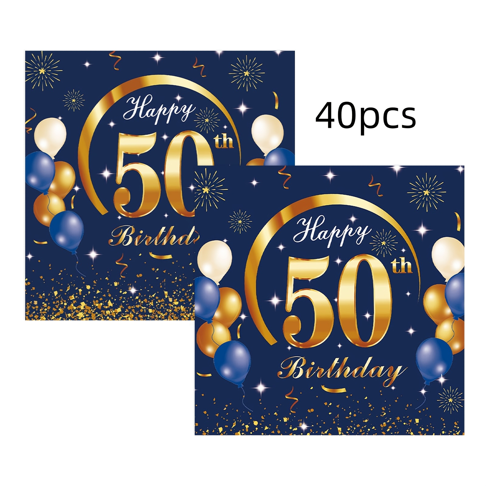 TEMU 40pcs Blue And Golden Napkins For A 50th Birthday Party, Disposable Party Napkins For A 50th Anniversary Celebration, Decorations For A Man's