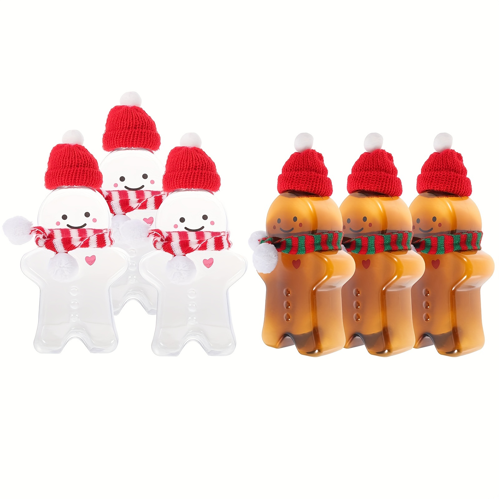 

3/6/12sets Of Christmas Gingerbread For Man Beverage Bottles With Hats And Scarves - Reusable 500ml Plastic Juice Containers With For Holiday