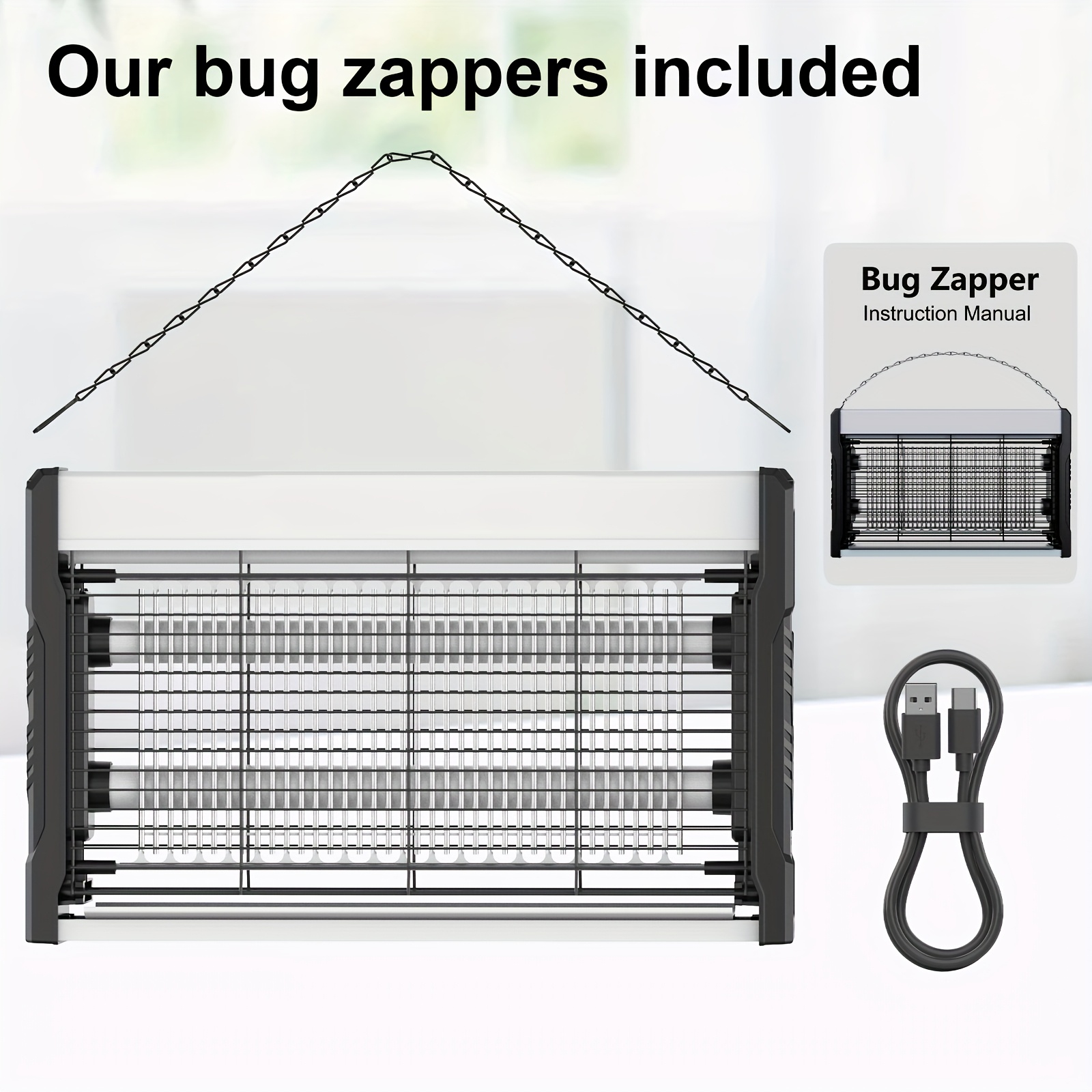 TEMU Electric Bug Zapper 3200v Zapper Killer Indoor Insect Killer With Hanging Chain Trap With Removable Collection Tray Usb Electric Bug Zapper