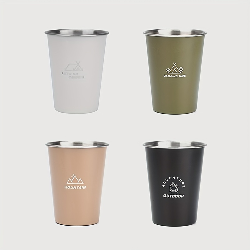 E-shop 4-teiliges Edelstahl Campingbecher-Set, 250ml/350ml Trinkbecher, Grafikmuster, ideal für Outdoor-Aktivitäten, festliches Geschenk für