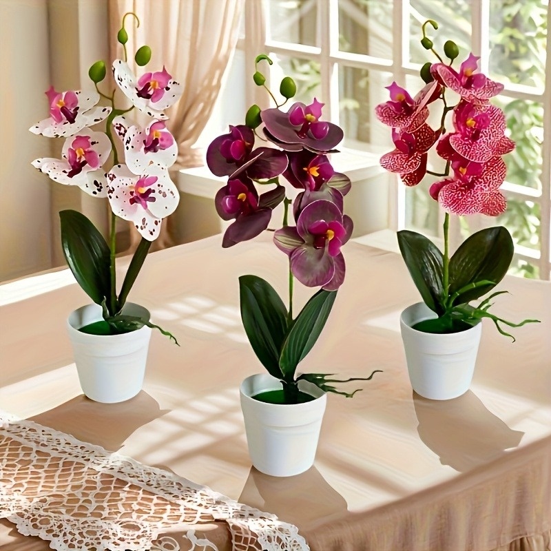 3pcs Set of Artificial Flowers for Home Decoration - Mixed Color Orchid Potted Plants, Suitable for Weddings, Living Rooms, Dining Tables, Office Decor, Hotel Table Arrangements. Synthetic Gemstone Decorations, Perfect Seasonal Choice for Valentine's