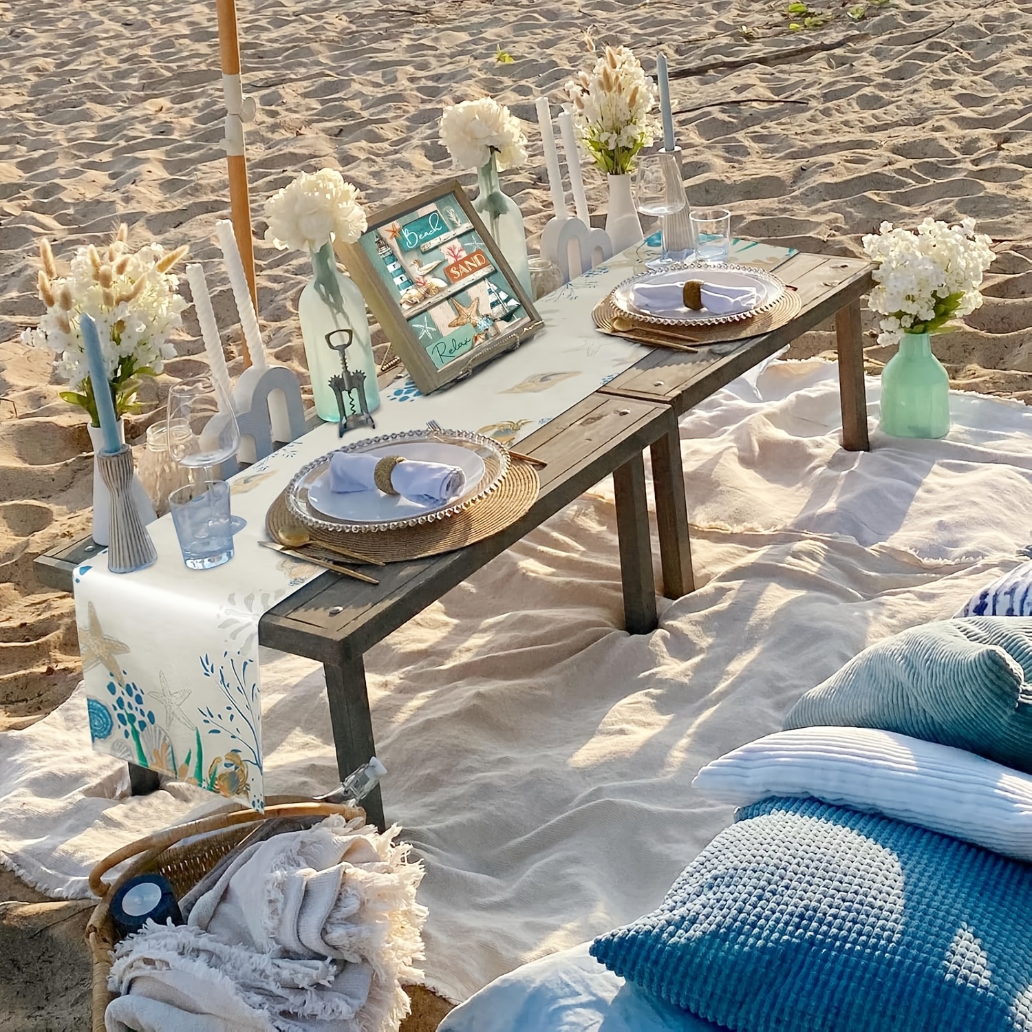 linen summer table runner beach coffee table runner nautical