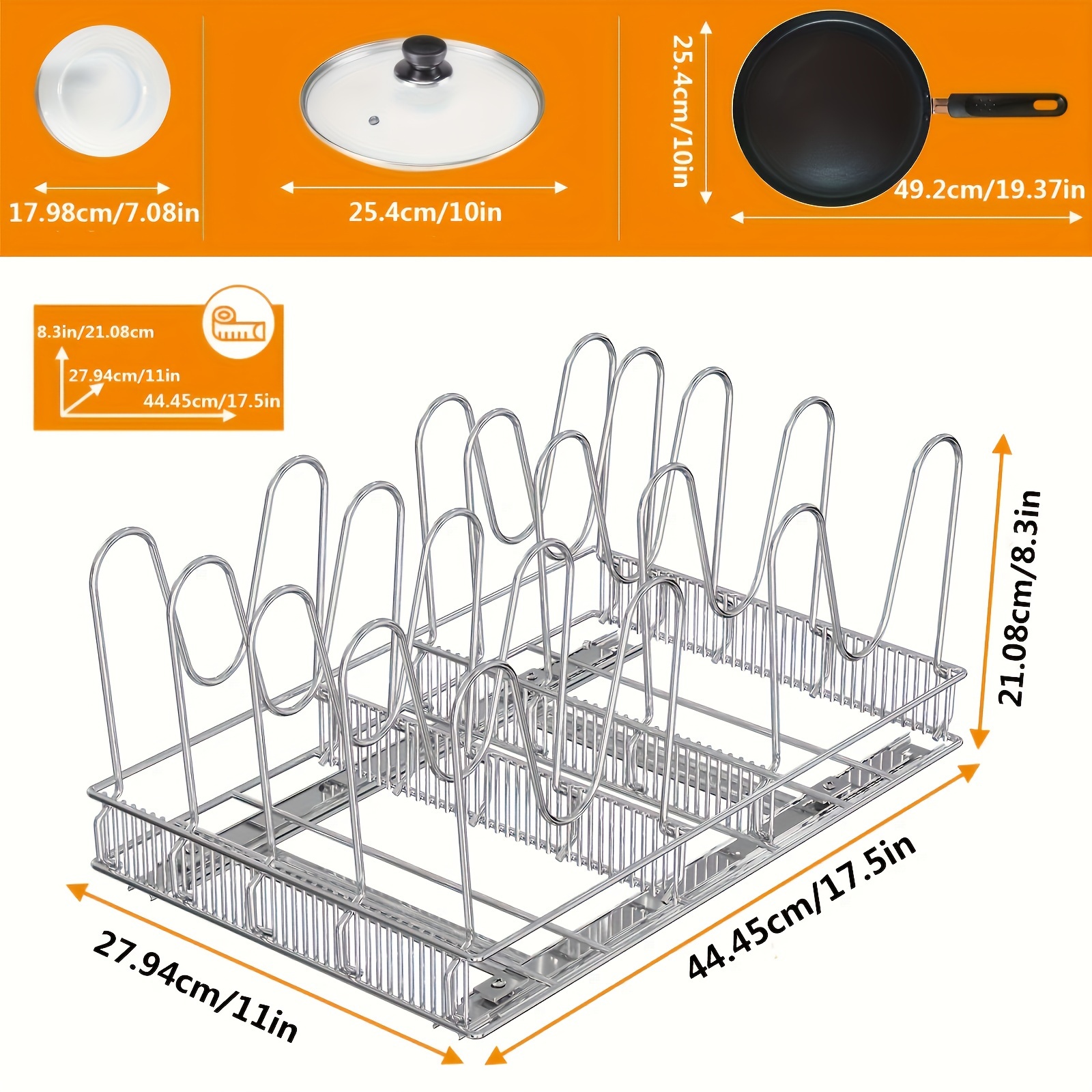 TEMU 1pc Pots And Pans Organizer Under Cabinet, Pot And Pan Organizer With 10 Adjustable Dividers, Universal, Pull Out Cabinet Organizer For Pot Lid Cutting Board Bakeware Tray, 11" W*17.5" D*8.3" H