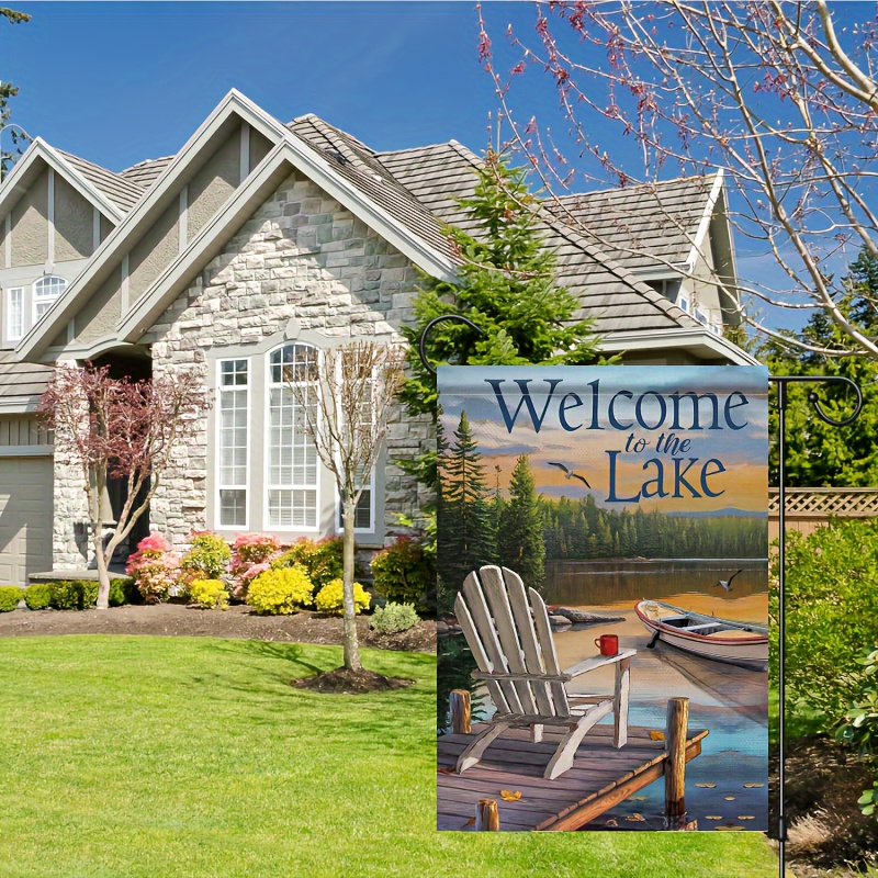 

Welcome To The Lake" Adirondack Chair Double-sided Burlap Garden Flag - Large Outdoor Decor For Lakeside, Ocean & Yard