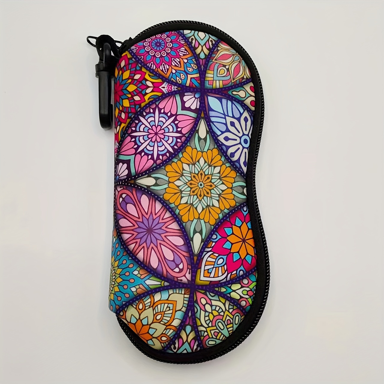 Image of 1pc Of Vibrant Floral Pattern Zipper Fashion Glasses Case, Ultra-lightweight And Portable Neoprene Rubber Eyeglass Holder Suitable For All Types And Sizes Of Glasses, Ideal For Men And Women