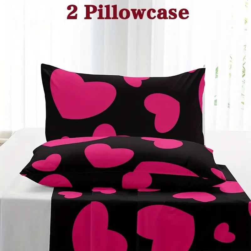 2pcs heart print pillowcases envelope closure machine washable soft and breathable home bedding 2pcs set pillow inserts not included Product details 0