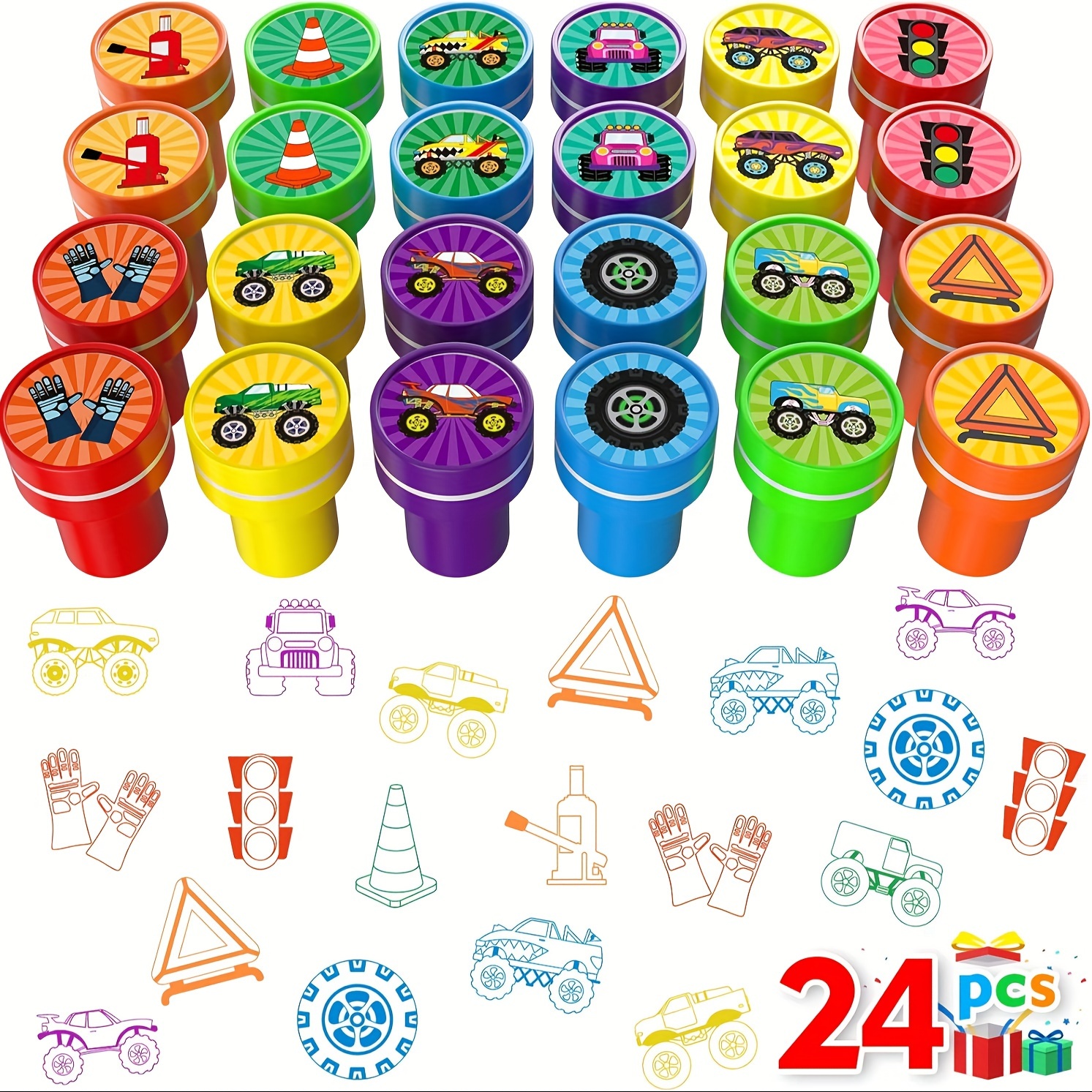 

24pcs Monster Truck Party Stamps For Kids, Assorted Cars Self-inking Stamps, Stuffers, Monster Trucks Birthday Party Supplies Favor Teacher Stamps Carnival Prizes Christmas Gift