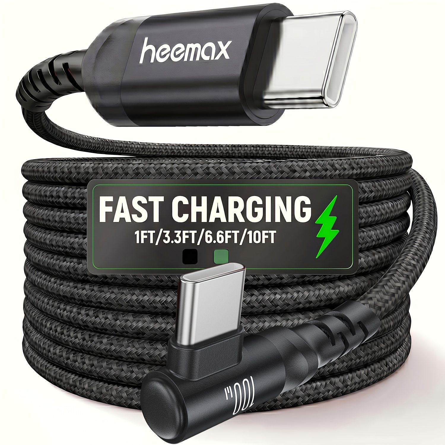 Cabo USB-C 100W, Trançado em Nylon, Carregamento Rápido USB-C para USB-C, Cabo Carregador USB-C em Ângulo   para iPhone 16 Pro Max/15, S25 Ultra/S24, iPad Pro, MacBook