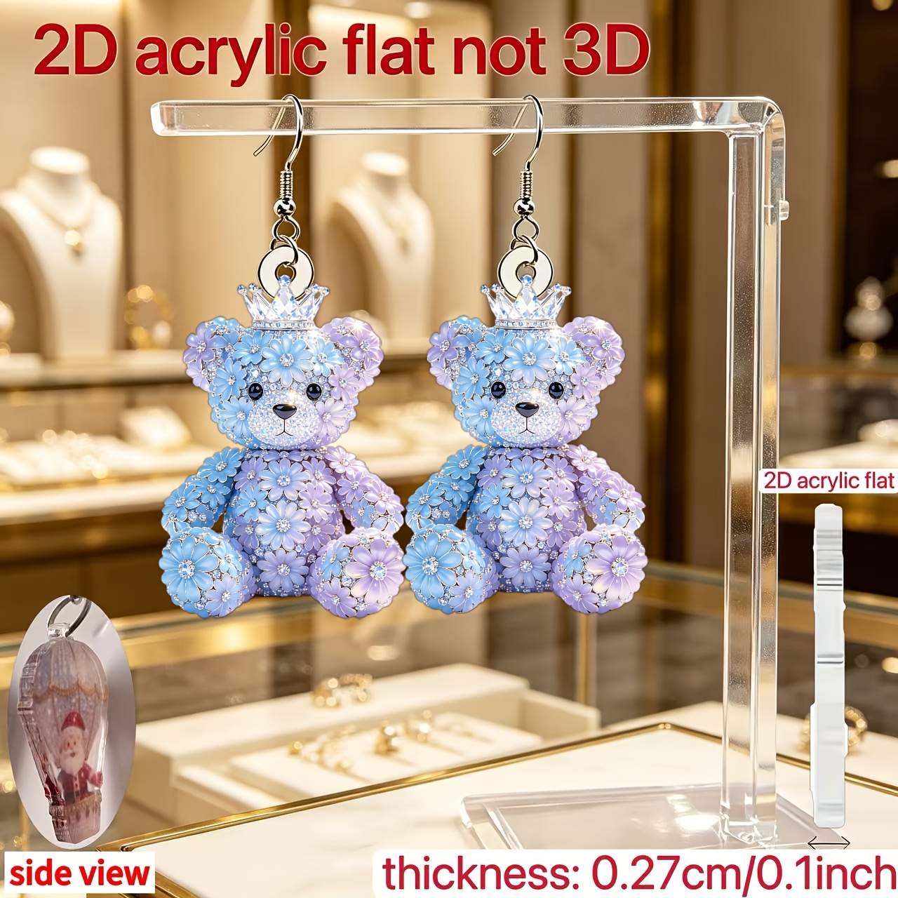 Women's Novelty Bear Pattern 2D Flat Acrylic Earrings