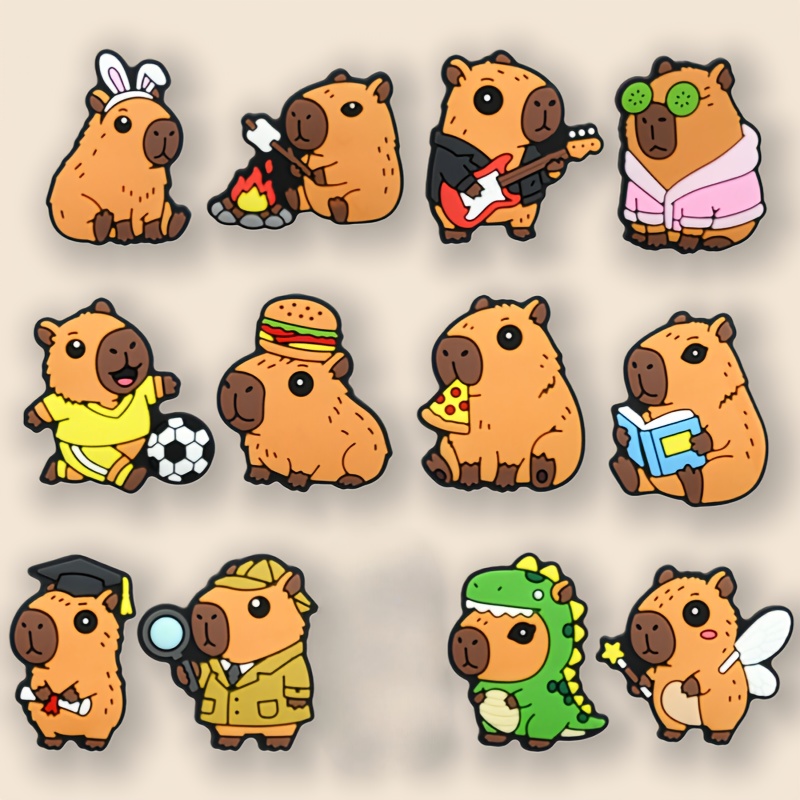 TEMU 12pcs Capybara Shoe Charms Suitable For Shoe Accessories, Capybara-themed Pvc Decorations With Capybara Caps & Poses,, Christmas, For Halloween