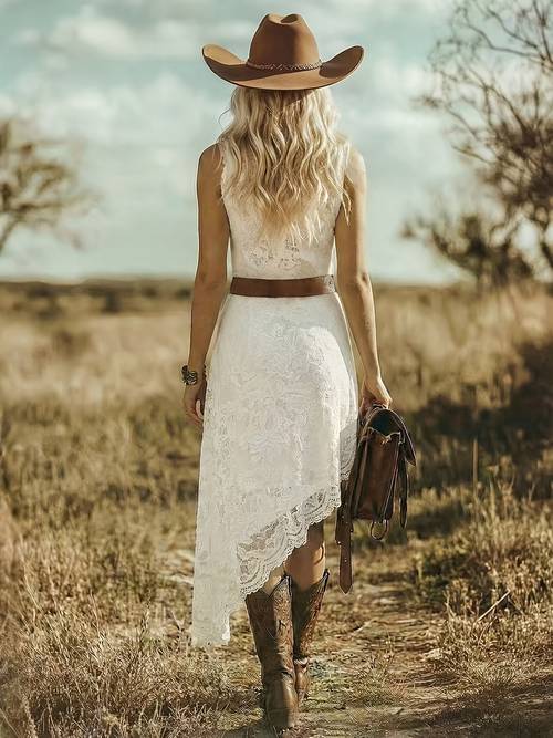damen kleid mit weißem spitzen-v-ausschnitt, ärmellose, asymmetrische rockpartie, hollow-out design nicht enthalten
