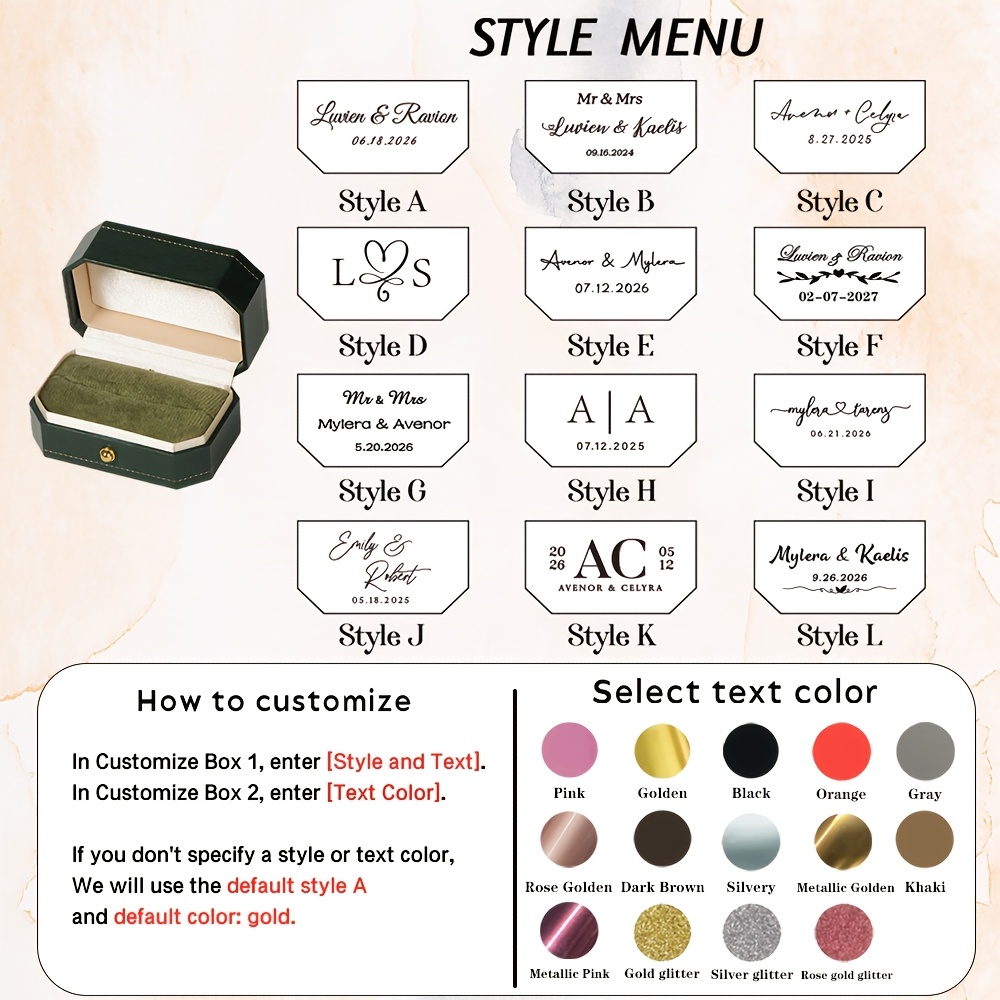 TEMU Personalized Pu Leather Ring Case Featuring A Double Design, This Faux Leather Engagement Ring Holder Is Lined With Soft Fabric, Making It A