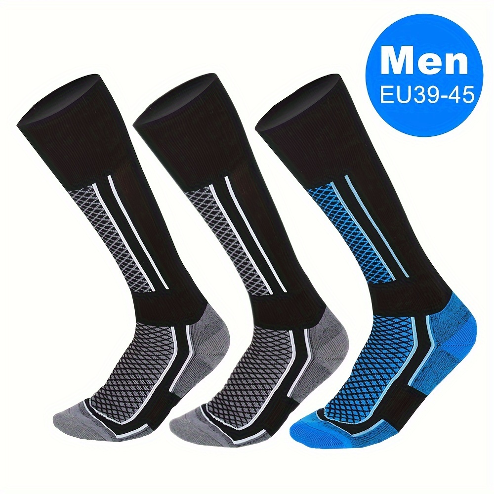 TEMU 3 Pairs Men' Size Thickened Warm And Breathable Sports Socks, Outdoor Long Tube Knee Skiing Snow Hiking Mountaineering Running