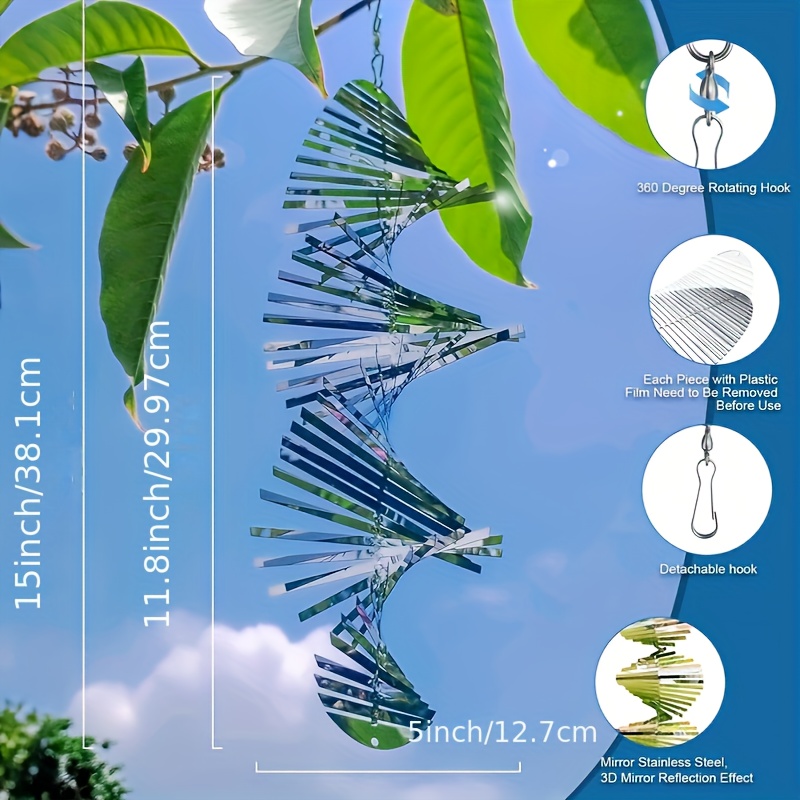 Outdoor Bird Deterrent, 3d Silvery Stainless Steel Wind Spinner, Garden Decoration, Device