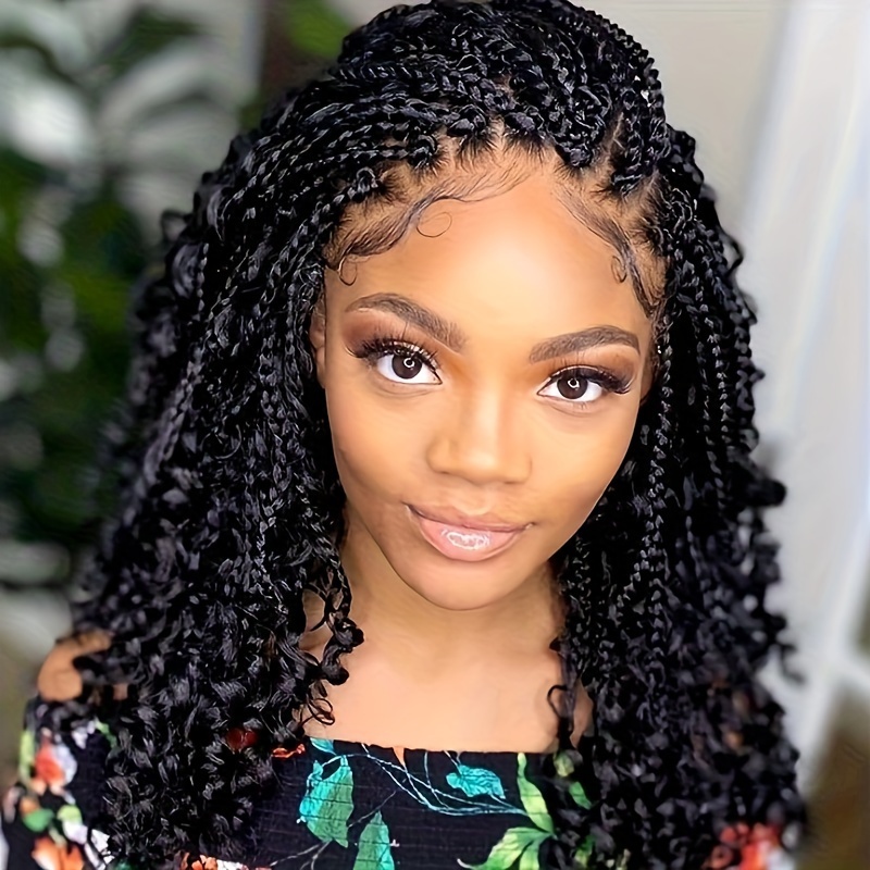 

7pcs Bellqueen Goddess Box Braids Crochet Hair For Women - 10 Inch Bohemian Style With Curly Ends, Synthetic #1b Black, And