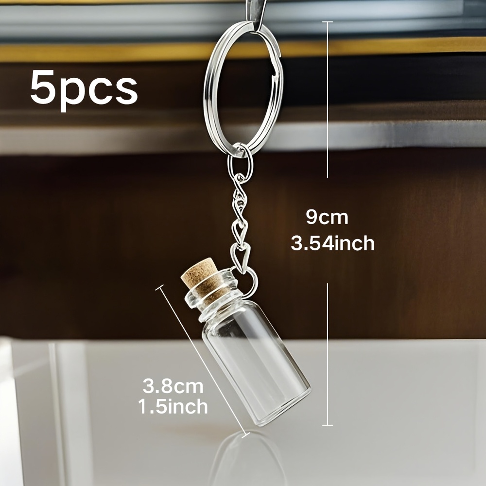 Image of 5 Message-in-a-bottle Keychains. Are Made Of Thickened Glass And Metal Materials. Commemorative Pendants Can Hold Pet, 's And , And Used As Bag Hanging Ornaments