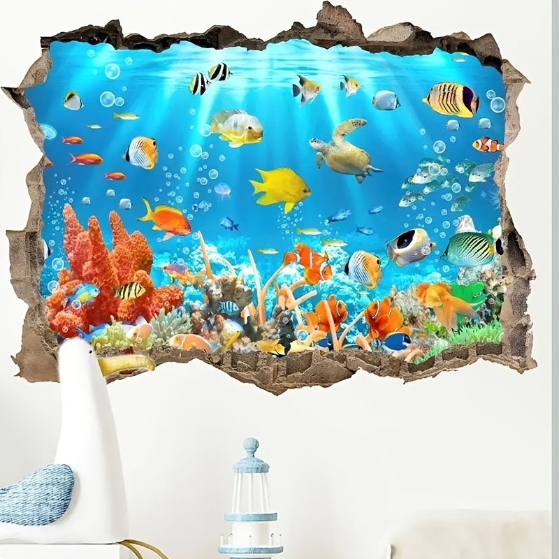 Underwater Animals Fish Poster Bedroom Living Room Study Bathroom Wall Decoration Removable Self-adhesive Wall Sticker Pvc