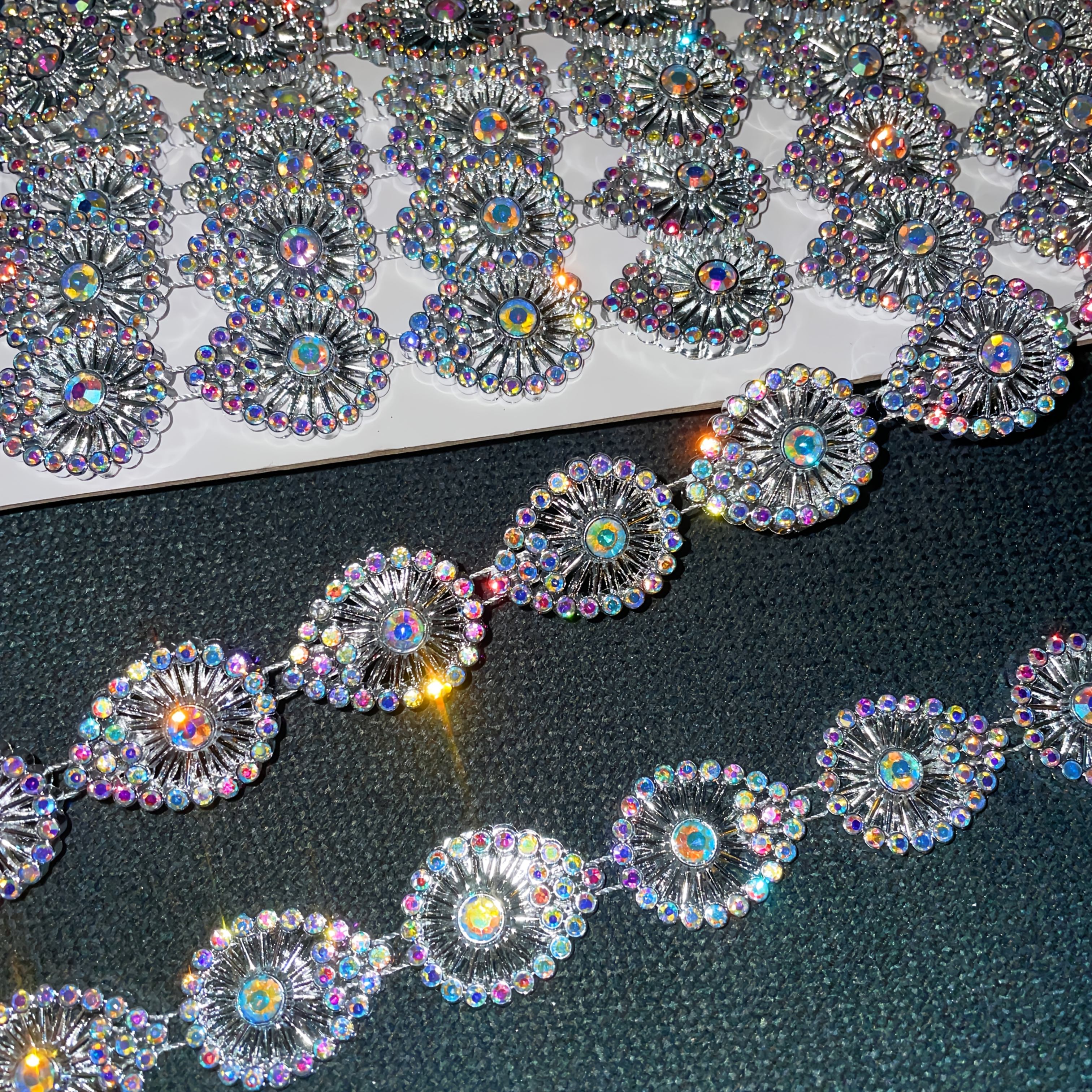 TEMU 112cm/44.09in Rhinestone Sew-on Trim, Rhinestone Sew-on Lace, Sparkling Rhinestone Inlay, Perfect For Wedding Dresses, Party Gown Decoration,