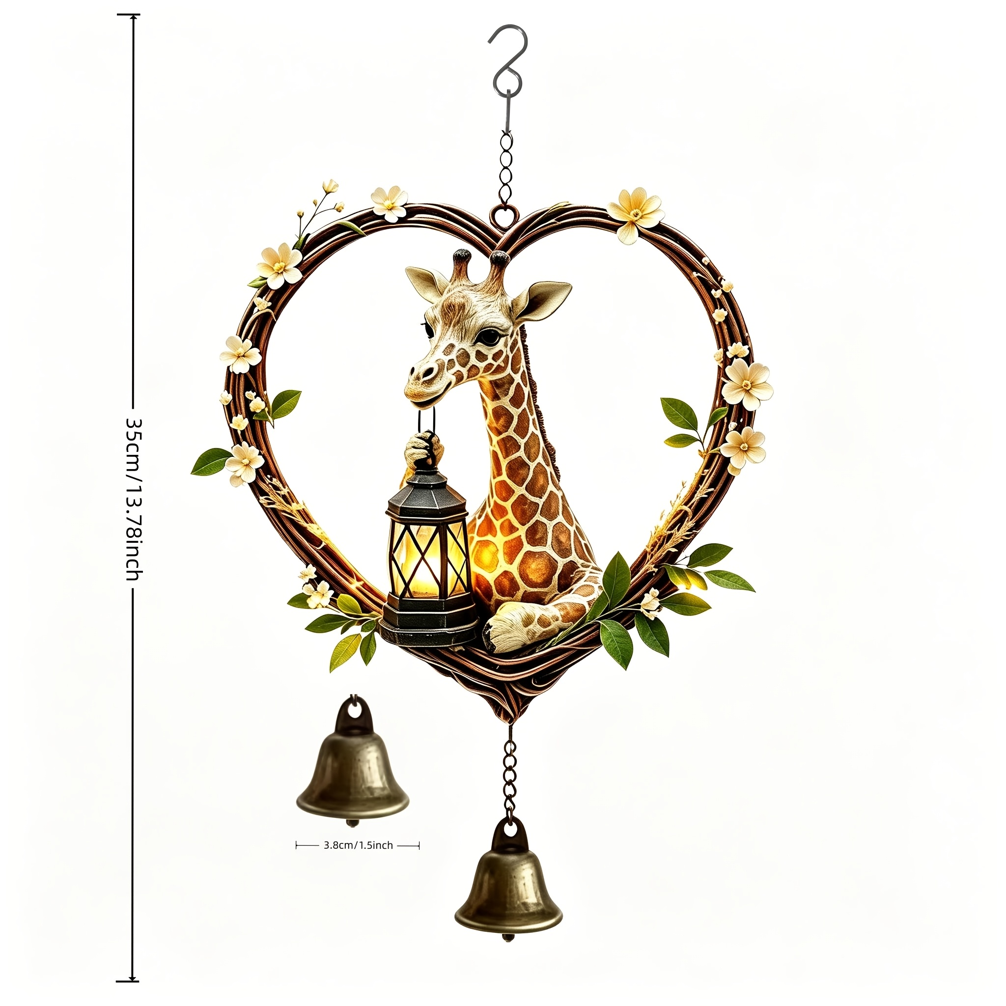 TEMU Carved Heart-shaped Floral Lantern Giraffe Wind Chime Ornament. Hung Indoors On Windowsills, , Or Outdoors In Courtyards. The Swings Gently,