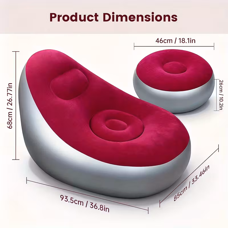 adult inflatable recliner sofa with stool heavy duty portable folding space saving indoor outdoor lounge chair for living room camping travel balcony easy setup storage no red Product details 5